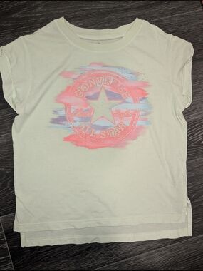 Converse Short Sleeve Tee in Cream with Pink & Blue Logo